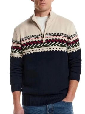 Weatherproof Men's Zip-Neck Sweater in Navy, Cream, Red, and Green